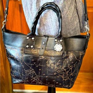 Patricia Nash 10th Anniversary Analia Black Laser Map Bag